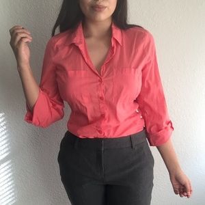 Lovely Ann Taylor Coral Button Flowy Blouse